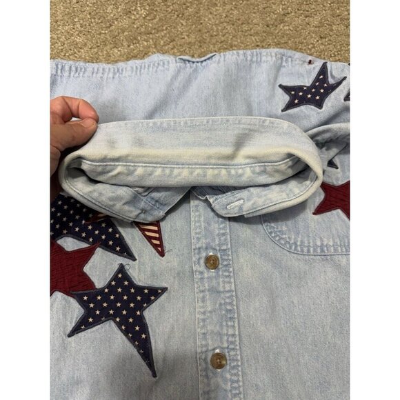 THREE RIVERS Vintage Mens Denim Embroidered Patriotic Stars USA Flag LARGE - Picture 7 of 12